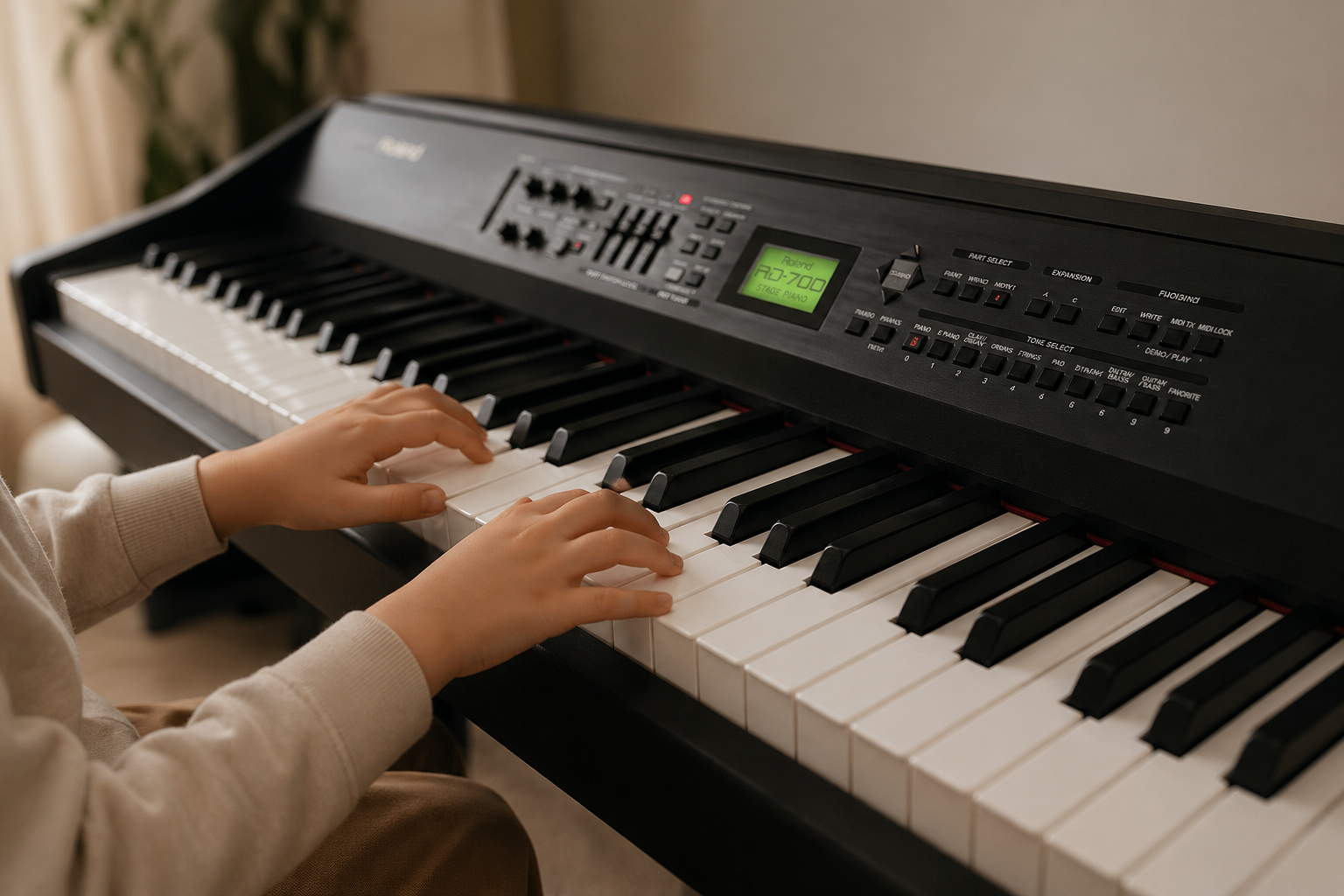 Child playing piano at The Nest Studio